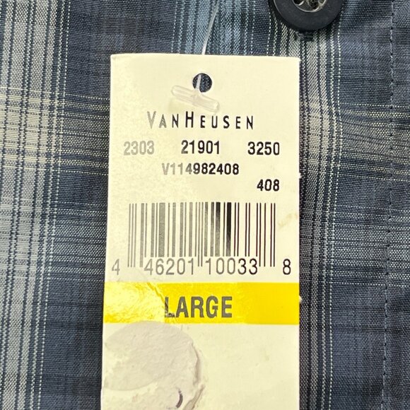 New Van Heusen Traveler Shirt Mens Large Long Sleeve Button Up Blue Plaid Vented - Picture 6 of 9